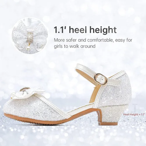 Miniatura 4 de Sandalias para niñas, tacones cerrados, para boda, fiesta, princesa, lazo con lentejuelas para niños pequeños y grandes