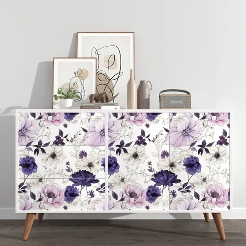 Miniatura 5 de Papel tapiz floral de acuarela para despegar y pegar, papel de contacto de flores morado/blanco/rosa, papel de pared botánico, autoadhesivo