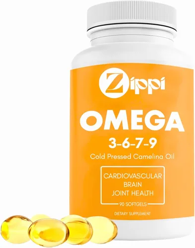 Zippi Omega 3-6-7-9 Camelina Softgels - Suplemento de ácidos grasos Omega 3-6-7-9 a base de plantas Ayuda a apoyar el cerebro, hígado,
