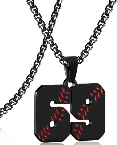 Miniatura 23 de SKQIR Colgante de número de jersey de béisbol para hombres y niños - Cadena de acero inoxidable para atletas - Negro