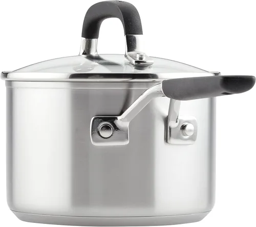 Miniatura 7 de KitchenAid - Sartén de acero inoxidable de inducción con marcas de medición y tapa, 2 cuartos de galón, acero inoxidable cepillado