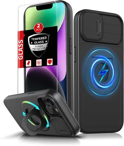 Miniatura 56 de Funda magnética para iPhone 11 Pro compatible con carga inalámbrica MagSafe, con 2 protectores de pantalla, anillo kickstand de 360° integrado +