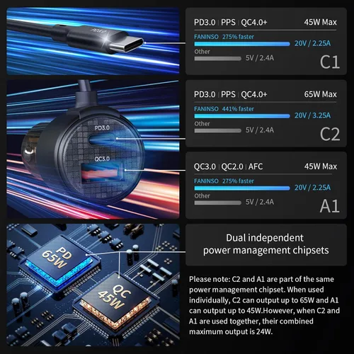 Miniatura 3 de Cargador retráctil de coche de 110 W, adaptador de encendedor de cigarrillos de 3 puertos, cable USB C retráctil de 5.7 pies, cargador de coche USB