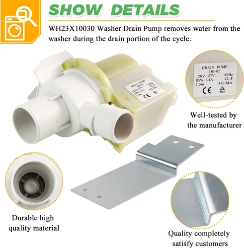 Miniatura 2 de Bomba de drenaje para lavadora WH23X10030 WH23X10013 de Techecook - Compatible con lavadora Hotpoint GE WH23X10013 WH23X0081 WH23X0091 WH23X0092