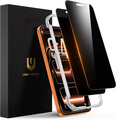 UNBREAKcable Protector de pantalla de privacidad para iPhone 17 Pro Max, cobertura completa, vidrio templado inastillable [verdadero antiespía de