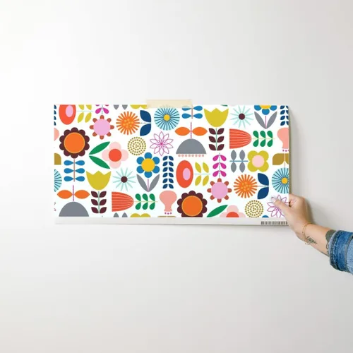 Miniatura 7 de Spoonflower Despegar y pegar papel tapiz Muestras - Mod Jardín escandinavo Scandi Arte Flores Margarita Azul Marino Naranja Rosa Vivero Floral