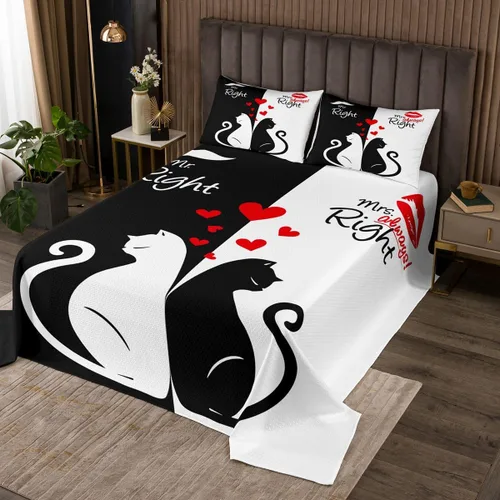 Miniatura 9 de Erosebridal Juego de colcha de gato rosa, tamaño individual para niñas, gris y negro, juego de ropa de cama para niños y niños, lindo juego