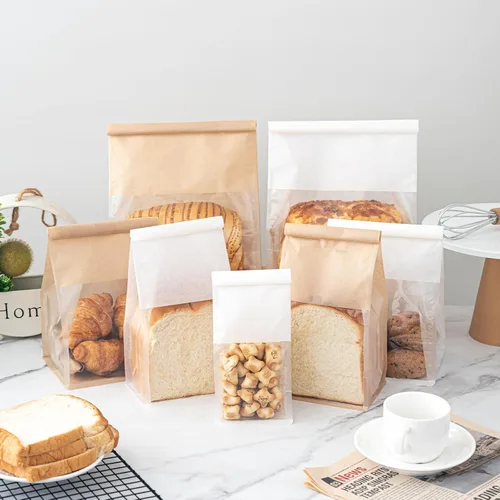Miniatura 7 de 50 bolsas de pan de 8.6 pulgadas con cierre de alambre, bolsas grandes para pan hechas de papel de algodón marrón, bolsa de almacenamiento y empaque