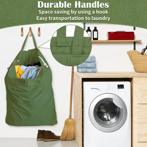Miniatura 6 de Bolsa de Lona para Ropa Sucia de 33" x 35", Bolsa de Lavandería de Algodón Grueso con Asas y Cordón, Extra Grande de Servicio Pesado Lavable, Forro