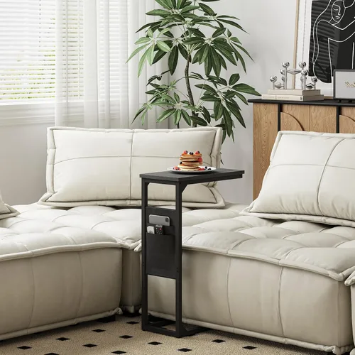 Miniatura 7 de TUTOTAK - Mesa auxiliar en forma de C, mesa lateral para sofá, mesa de sofá con bolsa de almacenamiento, bandeja para TV para sala de estar, Negro
