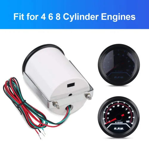 Miniatura 3 de WATERWICH Tacómetro Medidor de tacómetro, medidor de 0 a 10000 rpm, medidor de calibre 2 pulgadas, 2.047 in, universal para automóviles de 4, 6, 8