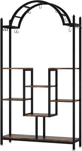 Miniatura 9 de Tribesigns Soporte alto para plantas de interior de 5 niveles, estante de flores de metal arqueado de 74.8 pulgadas con ganchos para colgar, estante