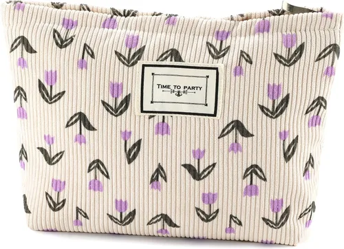 Miniatura 10 de URSKYTOUS Bolsa de maquillaje de flores de viaje, bolsas grandes para cosméticos florales para mujer, bonita bolsa de maquillaje con cremallera