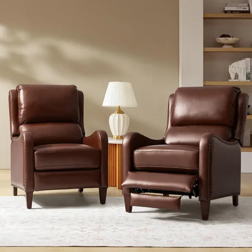 Miniatura 19 de HULALA HOME Silla Reclinable de Cuero Genuino, Sillón Reclinable Moderno de Empuje hacia Atrás con Asiento Grueso, Respaldo y Reposapiés, Decoración