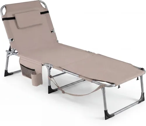 Giantex Silla bronceadora, silla de playa de 330 libras con 5 posiciones ajustables, agujero para cara y brazo, correa para manos/hombros, almohada
