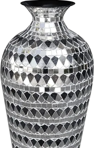 Miniatura 7 de Jarrón decorativo alto de mosaico de 20 pulgadas, diseño de acento para decoración del hogar, patrón geométrico de diseñador con mosaico de vidrio