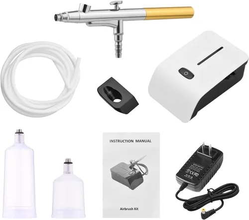 Miniatura 7 de Kit de aerógrafo con compresor, juego de cepillos de aire de mano, presión ajustable de 5 niveles de doble acción con 2 vasos de pintura