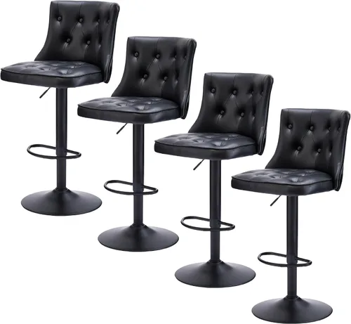 Miniatura 14 de FIRAVOE Juego de 2 taburetes de bar, taburetes de bar giratorios ajustables con respaldos, taburetes de bar de 25 a 34 pulgadas de altura de Negro