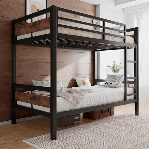 Miniatura 13 de Einhomn Litera matrimonial sobre matrimonial, cama de metal resistente con escalera y barandilla de longitud completa, espacio de almacenamiento