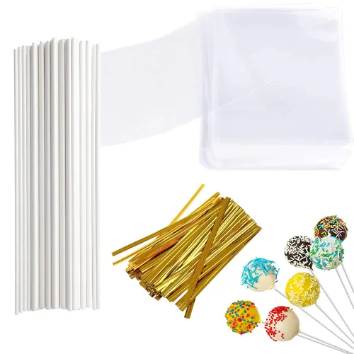 Miniatura 10 de Kit para hacer pasteles de 6 pulgadas, 100 palitos para tartas, 100 bolsas para tartas y 100 lazos multicolores, 300 paquetes de herramientas