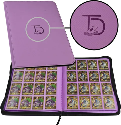 TopDeck Carpeta de 1000 tarjetas, cartera TCG, carpeta de 16 bolsillos para tarjetas, carpeta sin anillo compatible con tarjetas de Pokémon, Morado