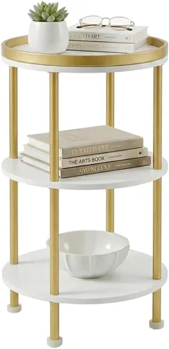 Miniatura 10 de Mesa auxiliar redonda pequeña con estación de carga para espacios pequeños, mesa decorativa de 3 niveles con puertos USB y tomas de corriente, mesa