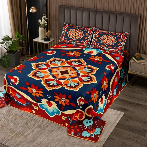 Miniatura 17 de Erosebridal Juego de ropa de cama oriental tamaño King, vintage, juego de colcha Art Deco de terracota, juego de edredón estético hippie