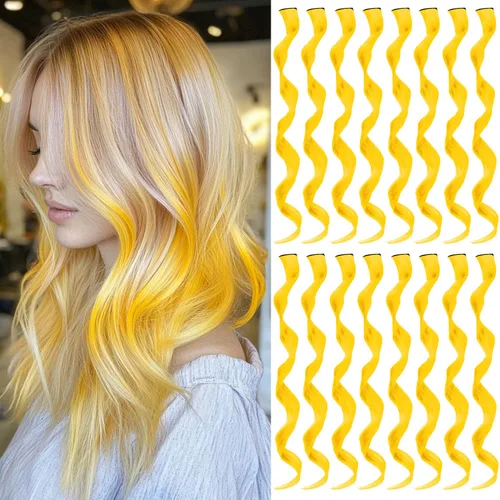 Miniatura 26 de 16 extensiones de cabello sintético rizado y ondulado con clip, para niñas y mujeres, coloridos resaltados para fiestas, cosplay, festival, regalo