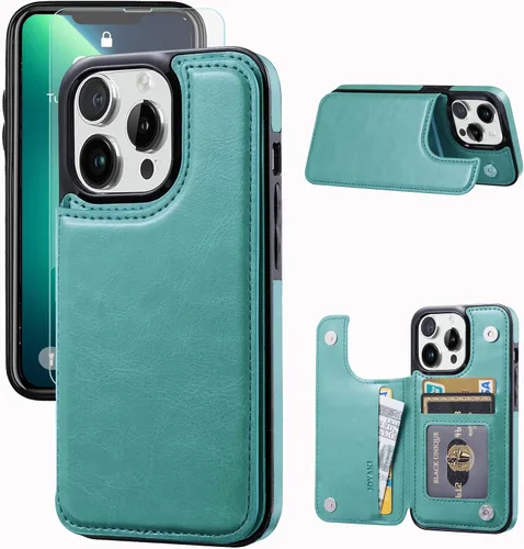Miniatura 8 de Funda tipo cartera compatible con iPhone 13 Pro de 6.1 pulgadas, funda protectora delgada con tarjetero, piel sintética de alta calidad, ranuras