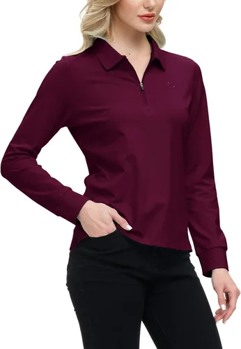 Miniatura 3 de JINSHI Polo de golf para mujer, de manga larga, con cremallera, deportiva, de secado rápido, atlética, casual, ajustada
