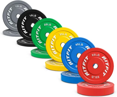 Miniatura 12 de RitFit Color Coded Bumper Plate, Olympic Bumper Plate for Barbell, 2-Inch Bumper Weight Plates With Steel Insert, rubber weight plates for Strength