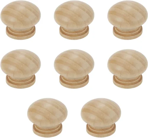 Miniatura 8 de Bitray Perillas de madera redondas con forma de hongo y color marrón claro, tiradores de cajón de madera - 8
