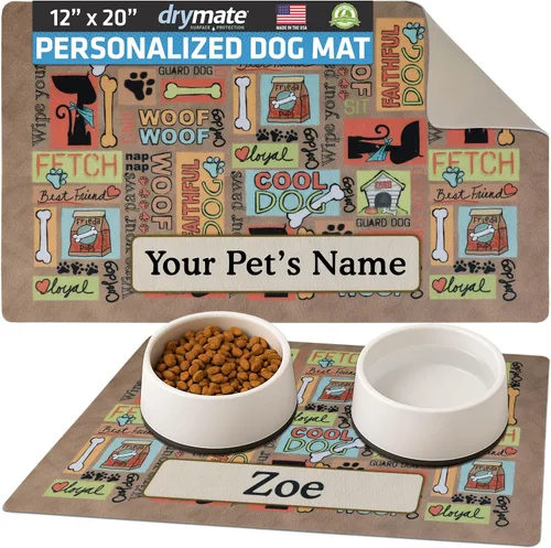 Miniatura 33 de Drymate Mantel individual personalizado para tazón de mascotas, tapete personalizado de alimentación de alimentos para perros y gatos, tela Lino