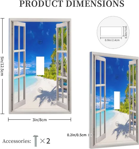 Miniatura 5 de Vista de ventana, isla tropical, playa, palmeras, cielo soleado, cubierta de interruptor de luz de palanca individual, placa decorativa de pared