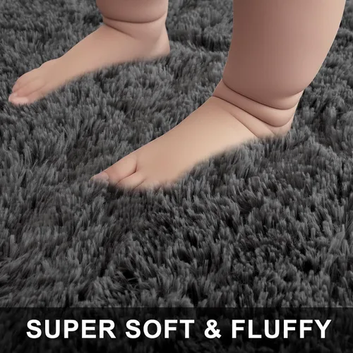 Miniatura 4 de Alfombras de Área de 4x6 Pies para Sala de Estar y Dormitorio, Alfombra Gris Suave y Esponjosa Shaggy para Junto a la Cama, Lavable a Máquina