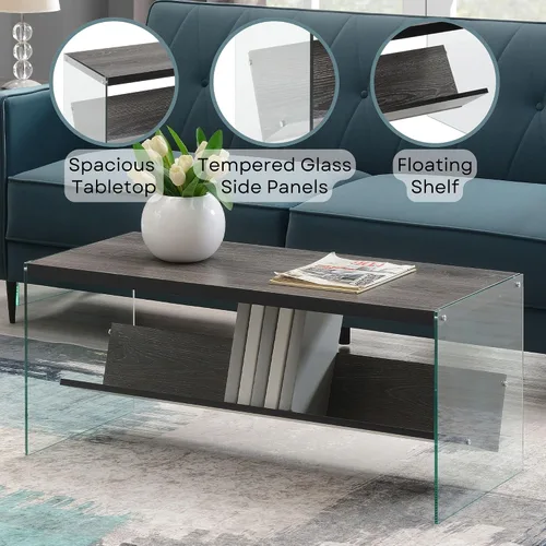 Miniatura 5 de Convenience Concepts SoHo - Mesa auxiliar, gris desgastado/vidrio Gris(Weathered Gray)