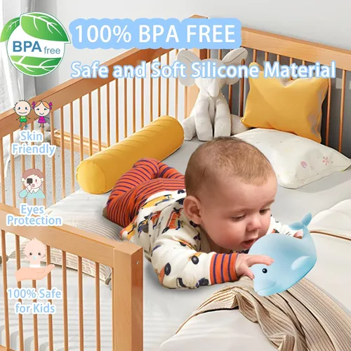 Miniatura 5 de Luz nocturna de delfín para niños, bonita luz nocturna, 16 colores de silicona, regulables, luces nocturnas para bebé, luz nocturna recargable