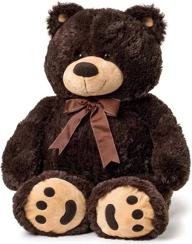 Joon Oso de peluche grande – Pelaje esponjoso, cinta y moño, huellas distintivas – Alegría abrazable y adorable, regalo ideal para baby showers,