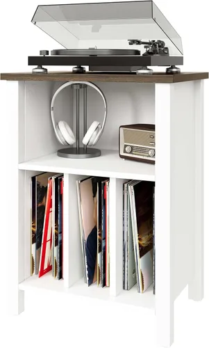 Miniatura 8 de LIDYUK Soporte para tocadiscos, mesa auxiliar de almacenamiento de discos de vinilo con estante de exhibición con capacidad para hasta 130 álbumes