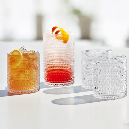 Miniatura 5 de Hobnail - Juego de 12 vasos para beber, vasos vintage de 11.8 oz y juego de vasos de cóctel de 10 oz, vasos de vidrio en relieve para cocina