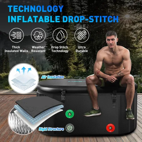 Miniatura 2 de Bañera de hielo inflable para atletas compatible con enfriador de agua, bañera de recuperación portátil con tapa, para recuperación de terapia