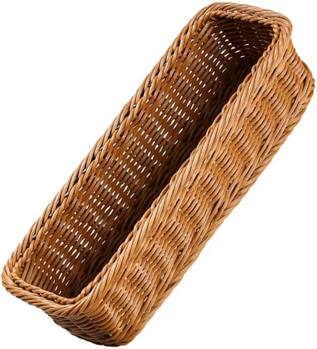 ABOOFAN Organizador de almacenamiento de cubiertos tejido de mimbre, organizador de utensilios de cubiertos, cesta de pan de ratán, bandeja