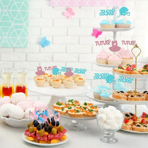 Miniatura 6 de Gyufise 24 piezas de decoración de cupcakes para niños o niñas, tutús para retoque de género, decoración de rugby para fiesta de revelación