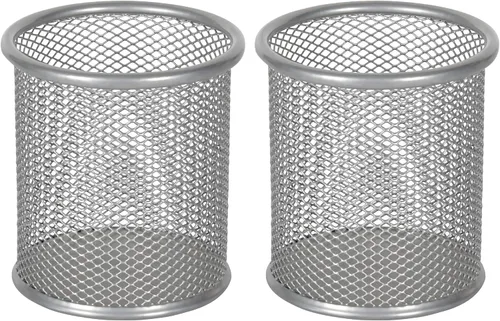 Miniatura 9 de EasyPAG Portalápices para escritorio, paquete de 2 organizadores de bolígrafos de metal, organizador de vasos de malla para el hogar, oficina, aula