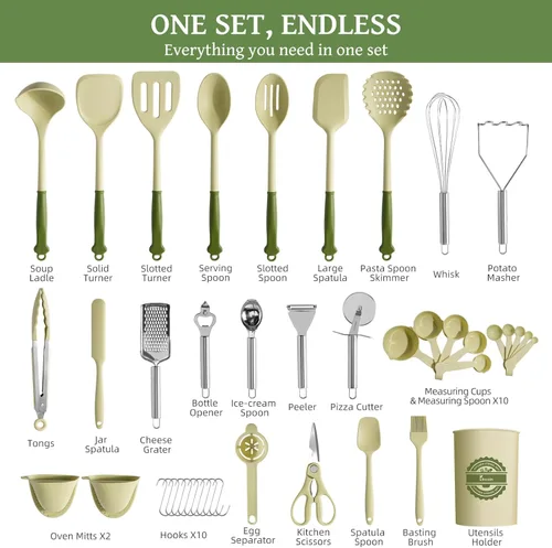 Miniatura 2 de Kikcoin Juego de 43 utensilios de cocina – Juego de utensilios de cocina de silicona, espátula apta para lavavajillas para utensilios de cocina
