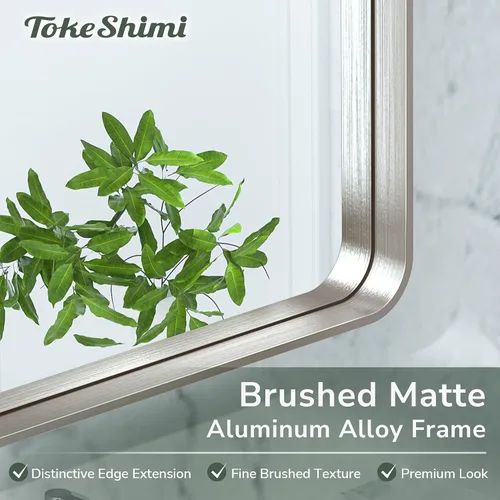 Miniatura 3 de TokeShimi Espejo de pared de baño de níquel cepillado de 20 x 30 pulgadas, marco de metal, esquina redonda, rectangular, para decoración del hogar
