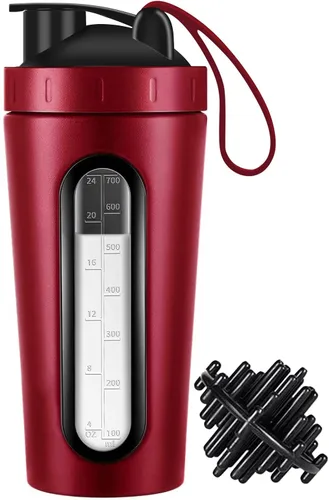 Botella agitadora de proteínas, botellas agitadoras de 28 onzas para mezclas de proteínas y antes del entrenamiento, ventana visible, botella Rojo
