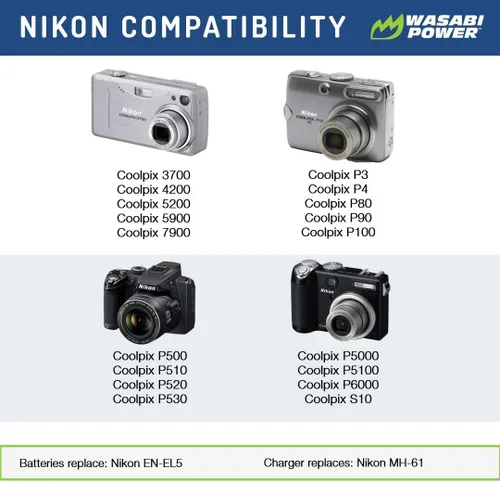 Miniatura 2 de Wasabi Power Batería (paquete de 2) y cargador USB dual para Nikon EN-EL5 y Nikon Coolpix 3700, 4200, 5200, 5900, 7900, P3, P4, P80, P90, P100
