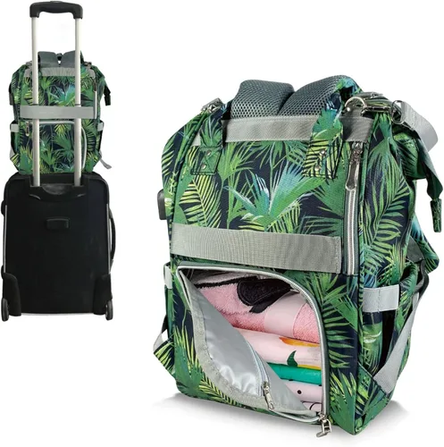 Miniatura 7 de Mr. Peanut's Mochila de pañales Tili Dili Premium con puerto de carga USB, Tropical, Mochila
