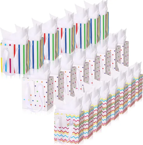 Miniatura 11 de Tenare - 24 pequeñas bolsas de regalo pequeñas de papel metálicas para fiestas, pequeñas con asas, papel de seda para joyas, envoltura de regalo